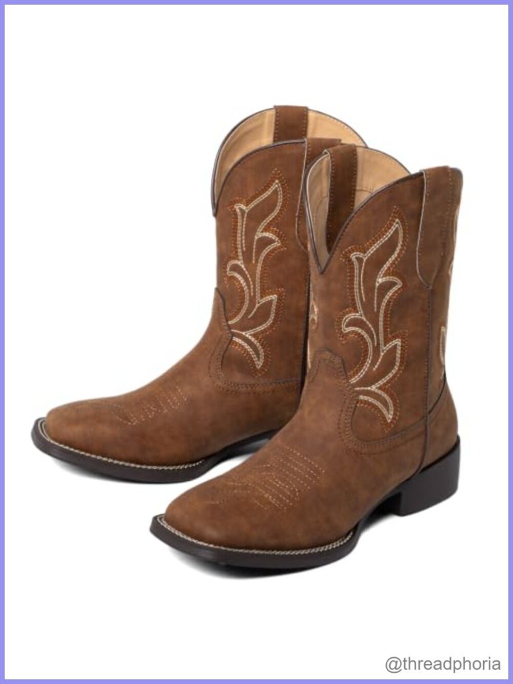 Wide Square Toe Short Cowboy Boots Faux Leather Ankle Western Booties